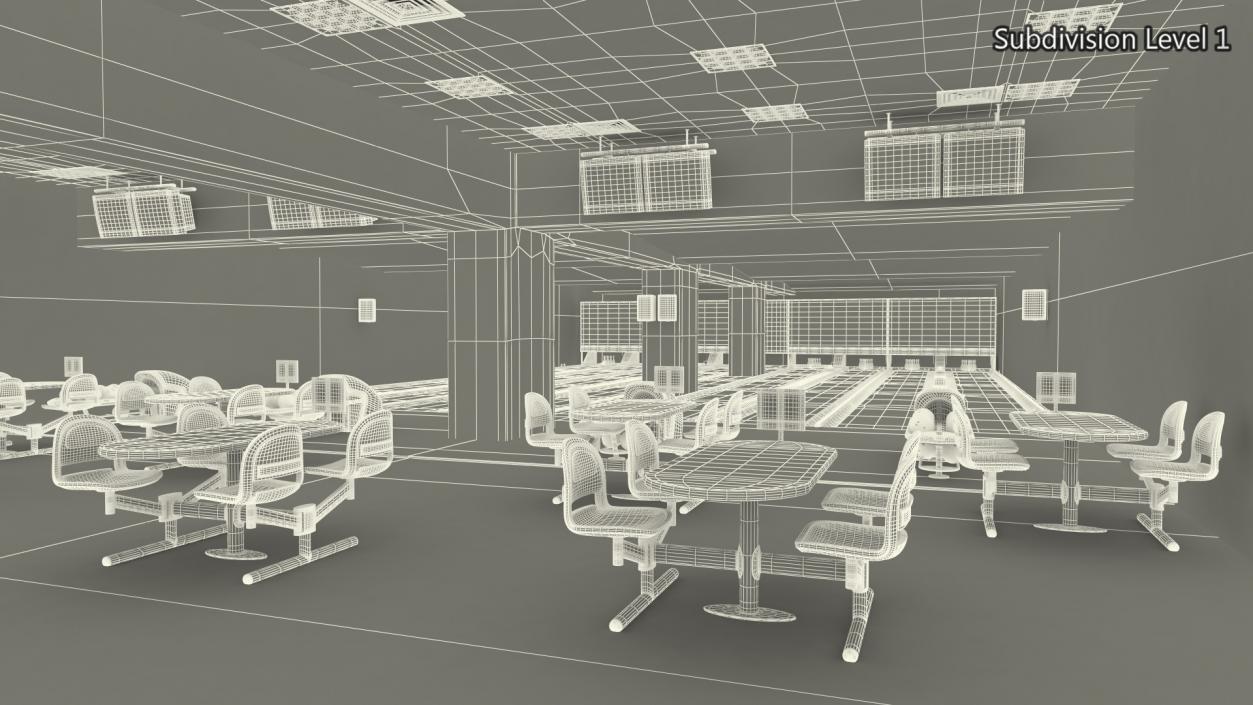 3D Interior of Bowling Center with Furniture