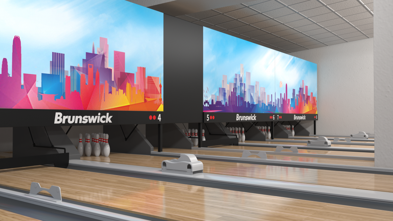 3D Interior of Bowling Center with Furniture