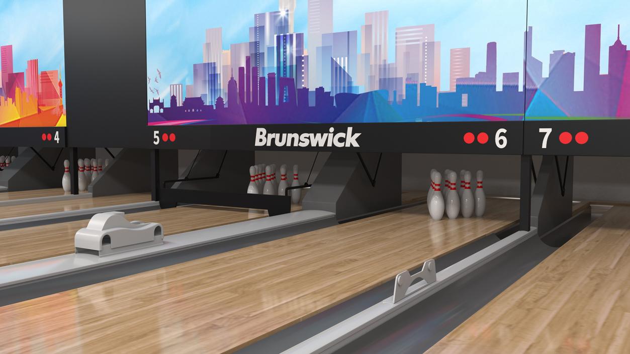 3D Interior of Bowling Center with Furniture