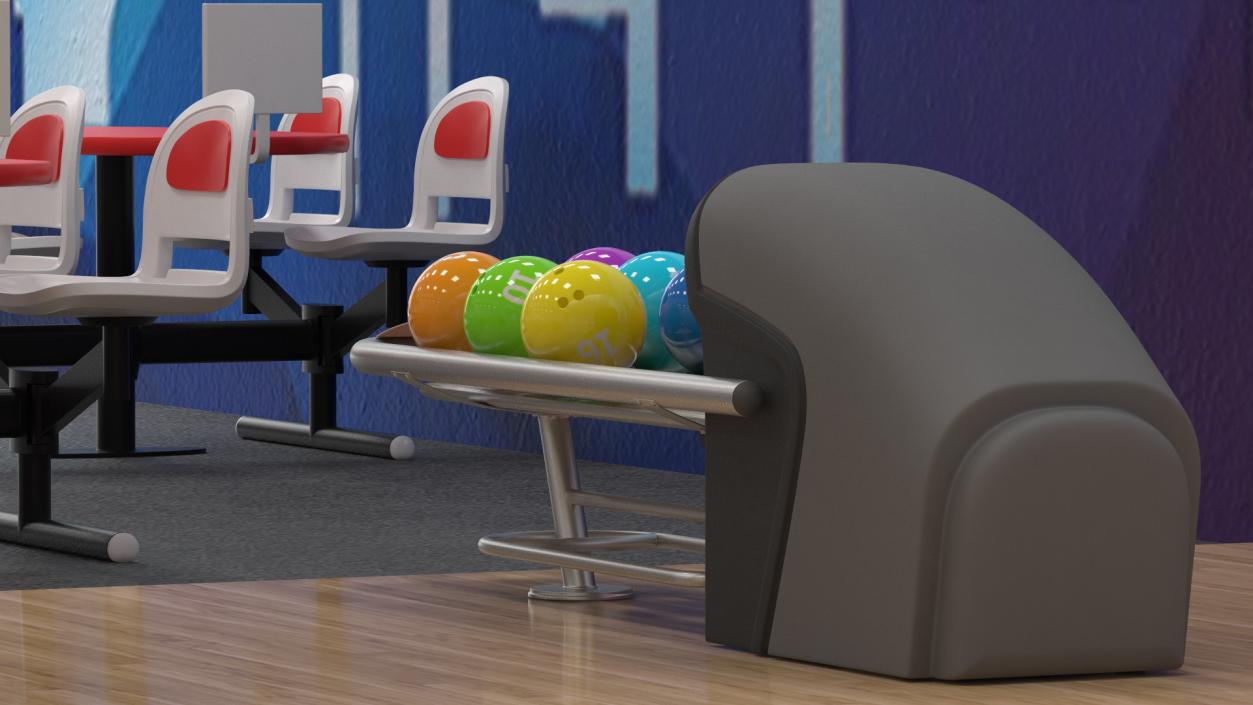 3D Interior of Bowling Center with Furniture