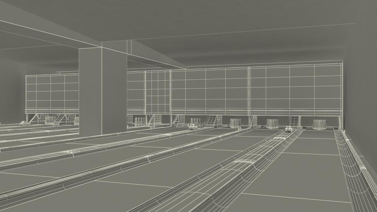 3D Interior of Bowling Center with Furniture