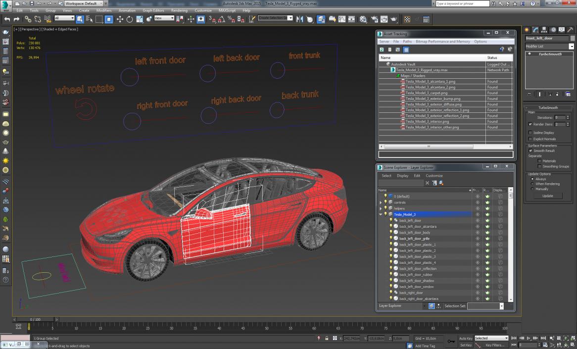 3D model Tesla Model 3 Rigged