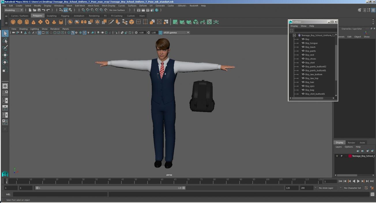 3D Teenage Boy School Uniform T Pose model