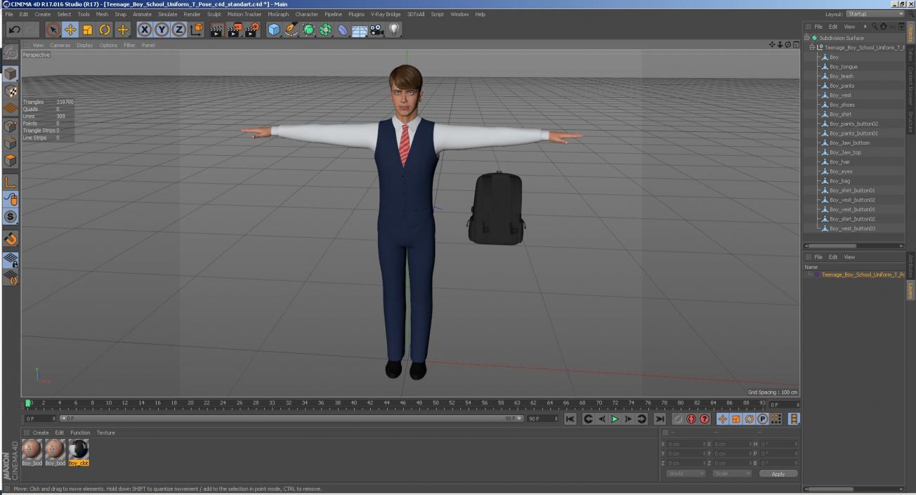 3D Teenage Boy School Uniform T Pose model