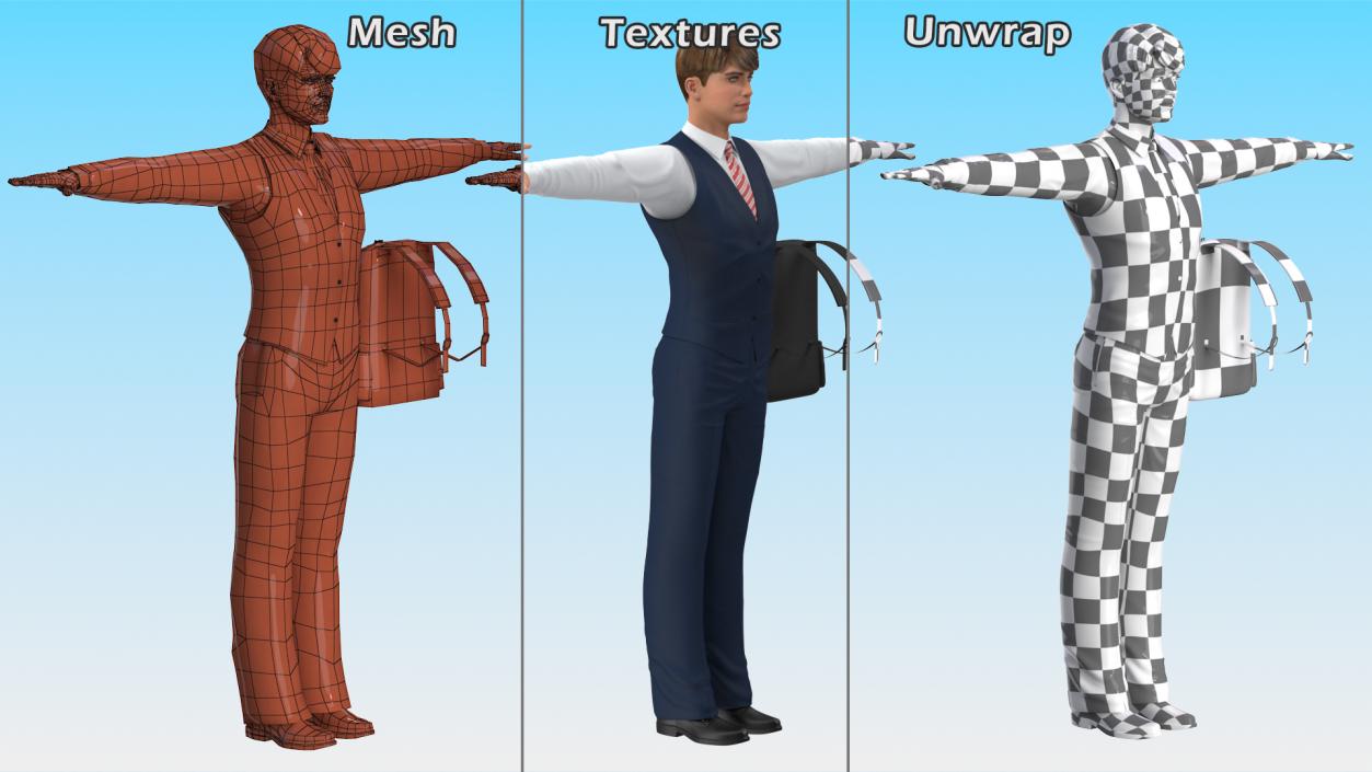 3D Teenage Boy School Uniform T Pose model