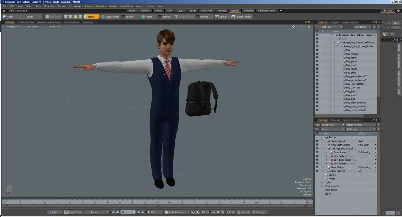 3D Teenage Boy School Uniform T Pose model