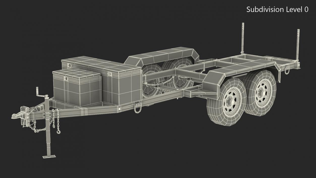 3D Heavy Duty 4 Wheel Trailer Rigged model