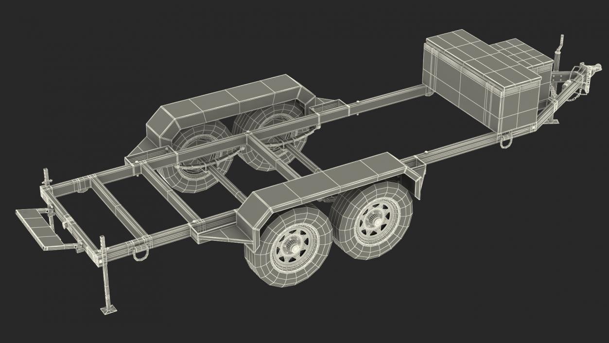 3D Heavy Duty 4 Wheel Trailer Rigged model