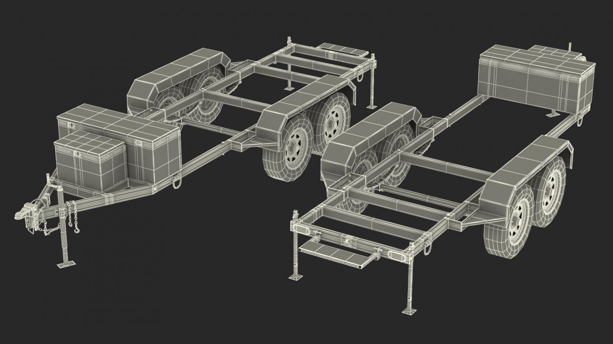 3D Heavy Duty 4 Wheel Trailer Rigged model