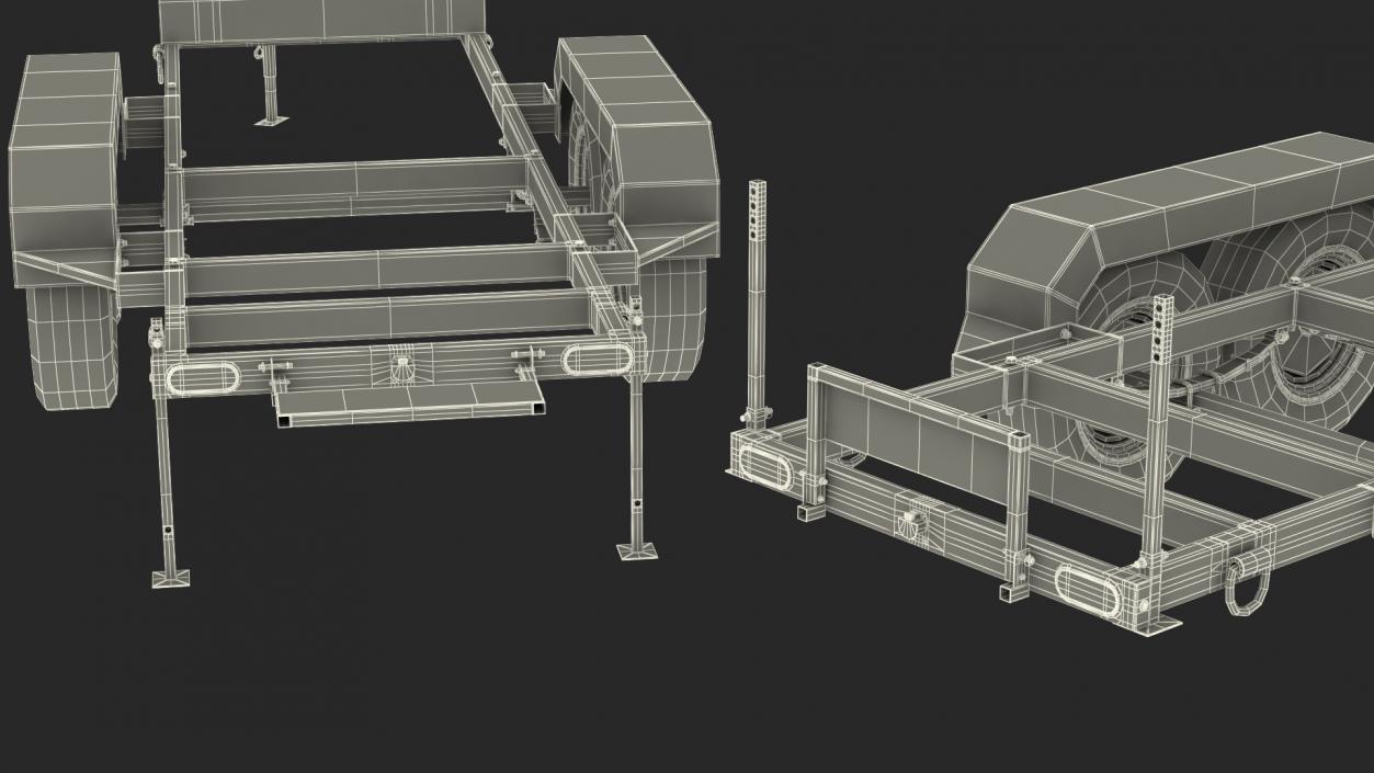 3D Heavy Duty 4 Wheel Trailer Rigged model