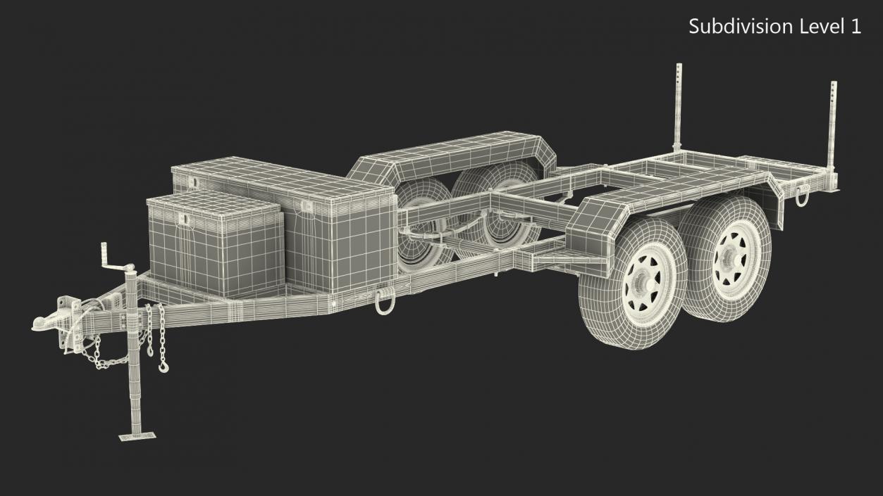 3D Heavy Duty 4 Wheel Trailer Rigged model