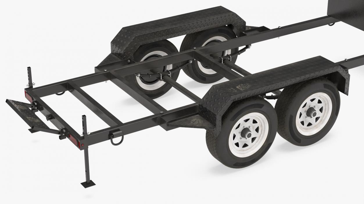 3D Heavy Duty 4 Wheel Trailer Rigged model