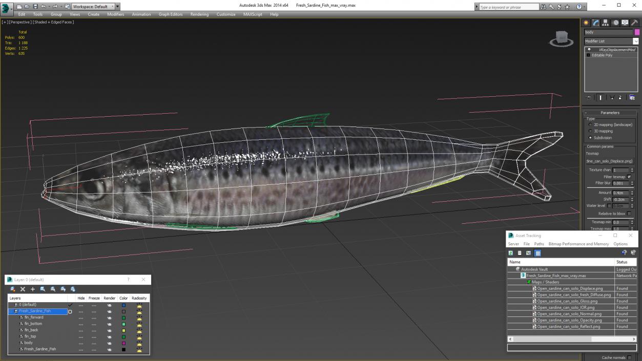 3D Fresh Sardine Fish model