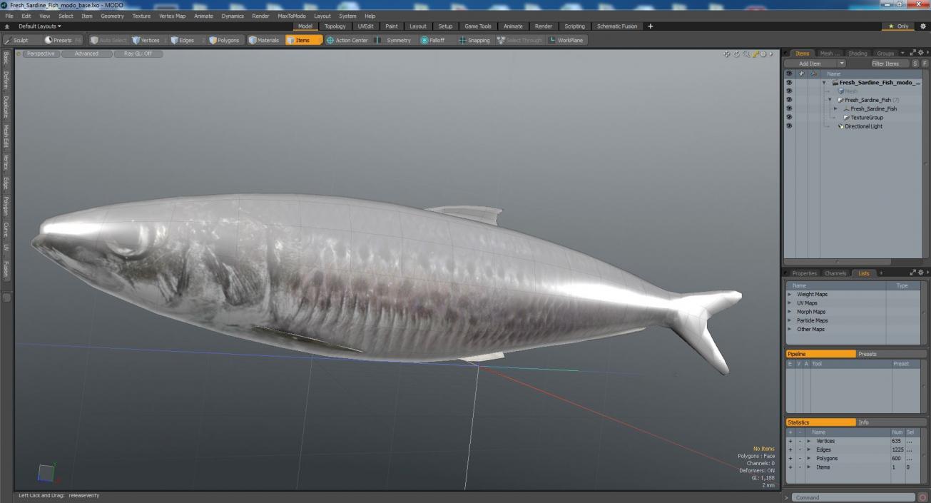 3D Fresh Sardine Fish model