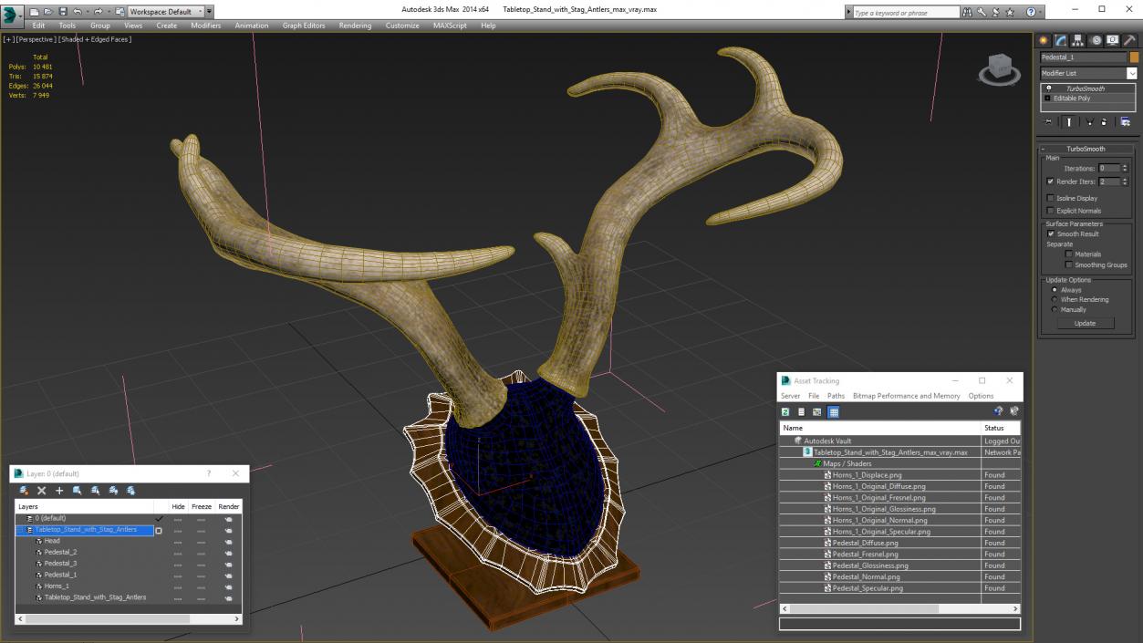 Tabletop Stand with Stag Antlers 3D