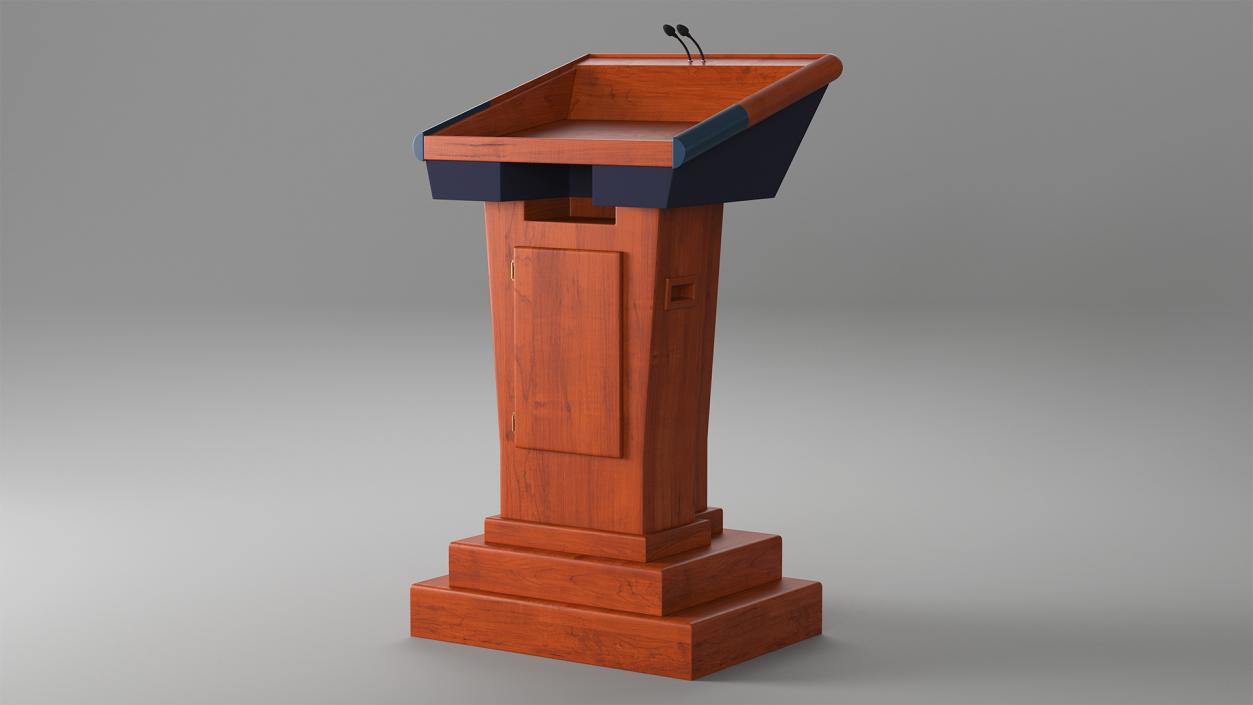 Wooden Speech Podium with Microphones 3D