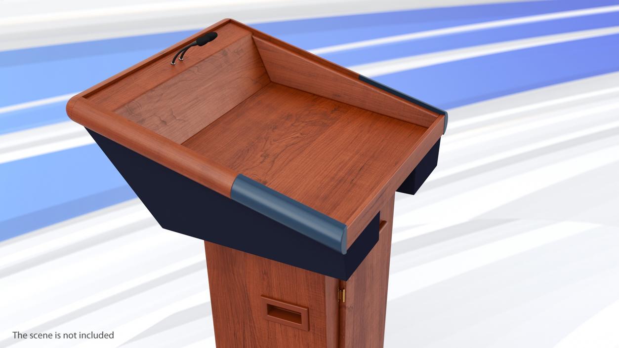 Wooden Speech Podium with Microphones 3D