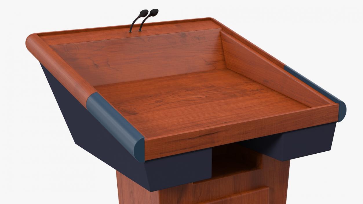 Wooden Speech Podium with Microphones 3D