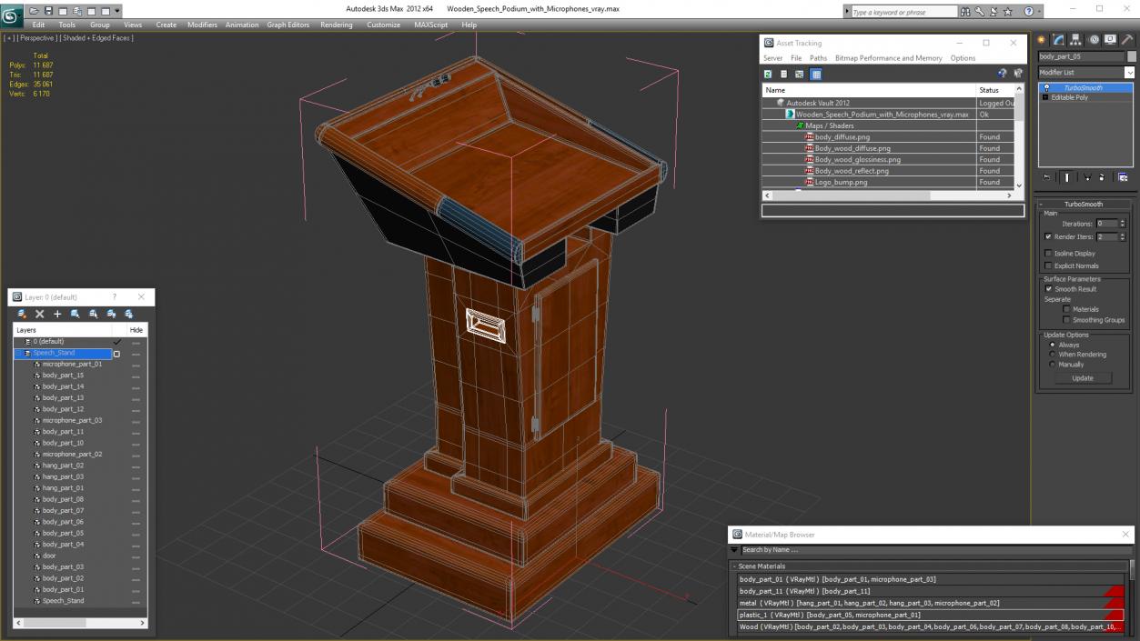 Wooden Speech Podium with Microphones 3D