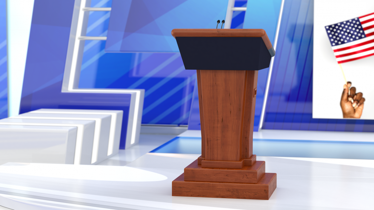 Wooden Speech Podium with Microphones 3D