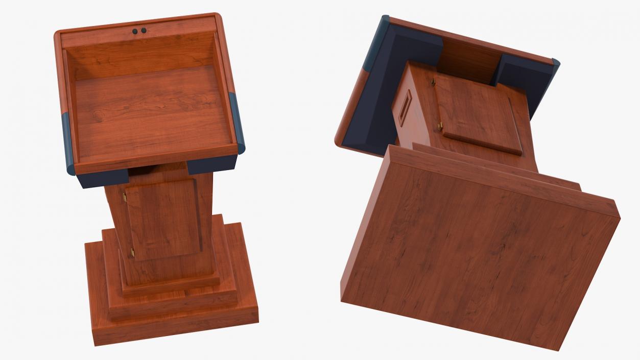 Wooden Speech Podium with Microphones 3D