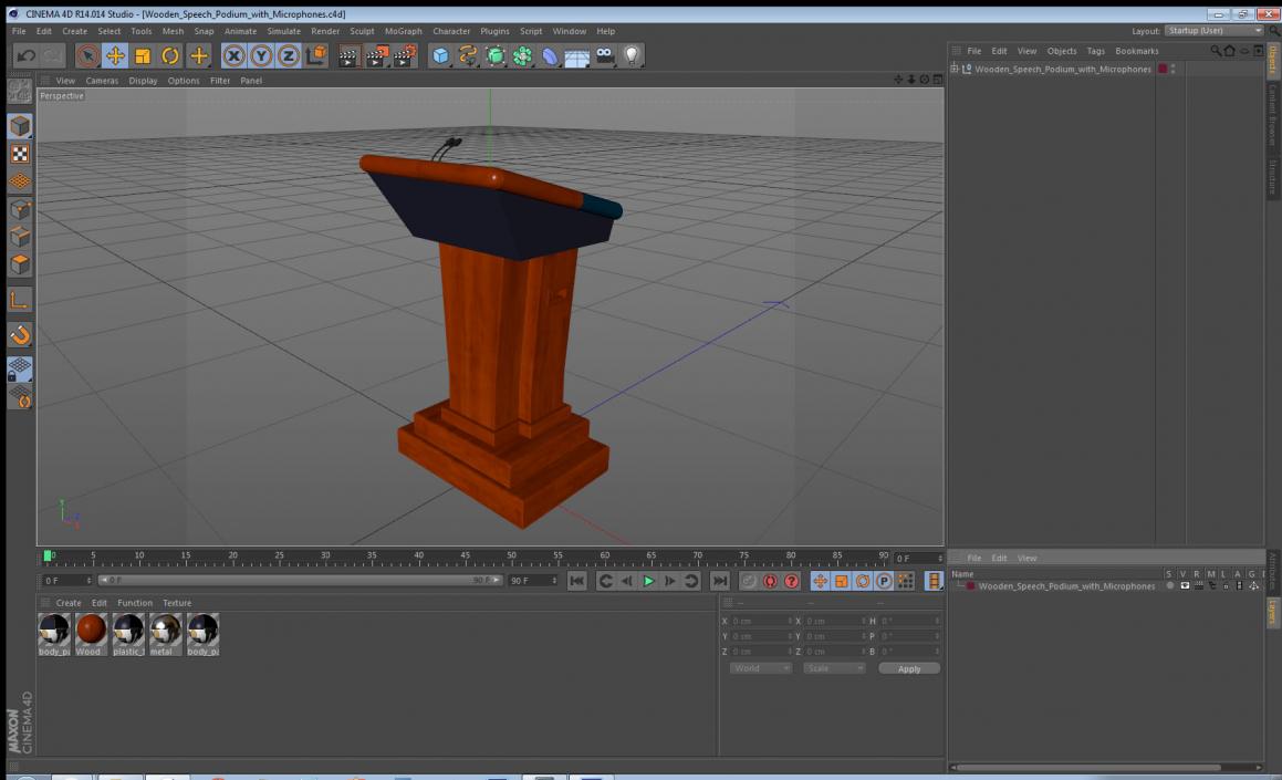 Wooden Speech Podium with Microphones 3D