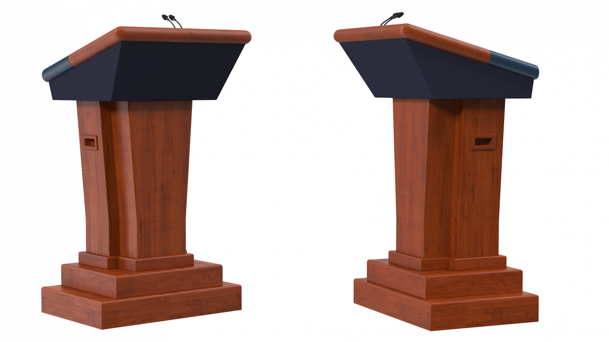 Wooden Speech Podium with Microphones 3D