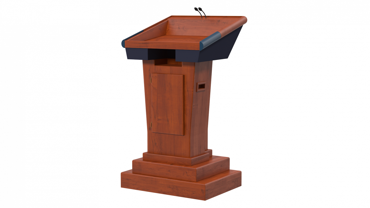 Wooden Speech Podium with Microphones 3D