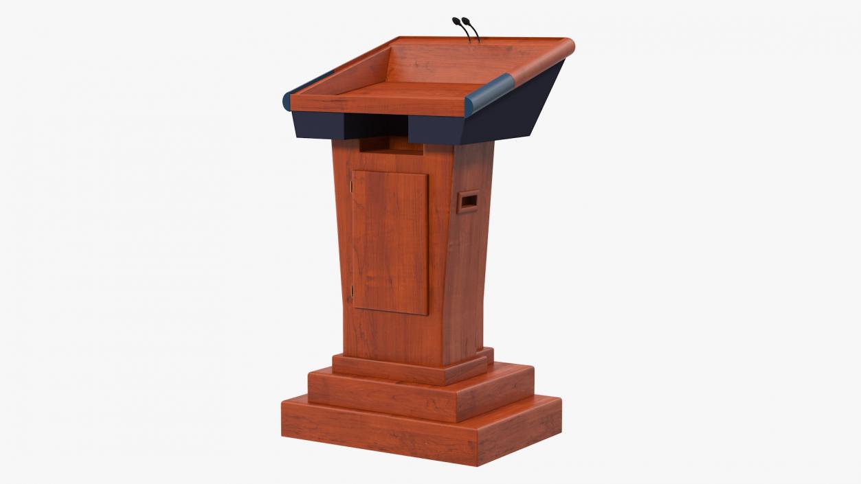 Wooden Speech Podium with Microphones 3D