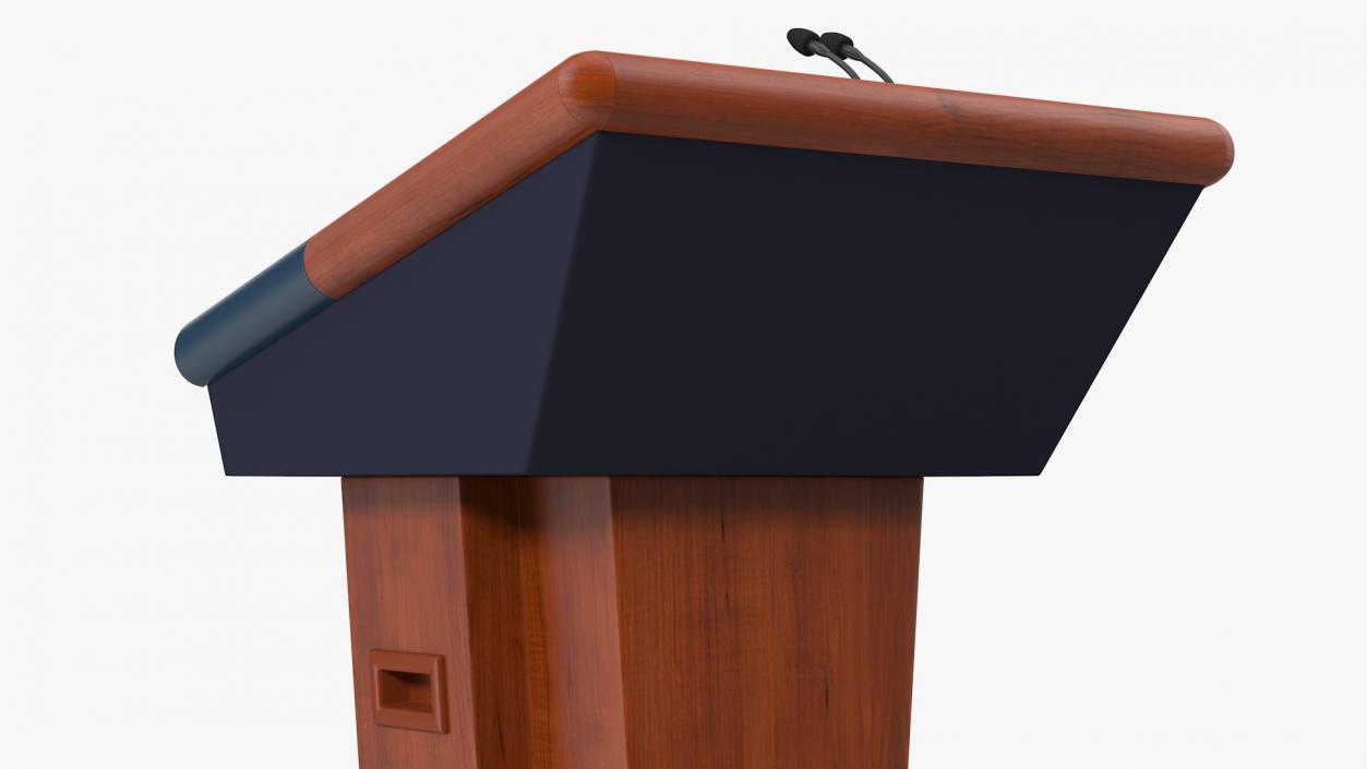 Wooden Speech Podium with Microphones 3D