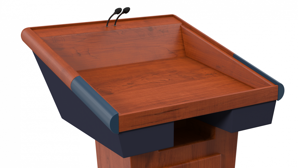 Wooden Speech Podium with Microphones 3D