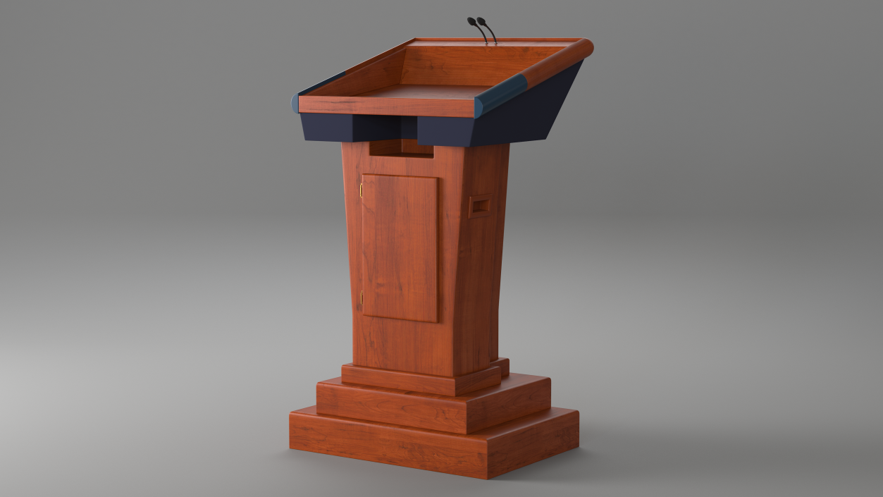 Wooden Speech Podium with Microphones 3D