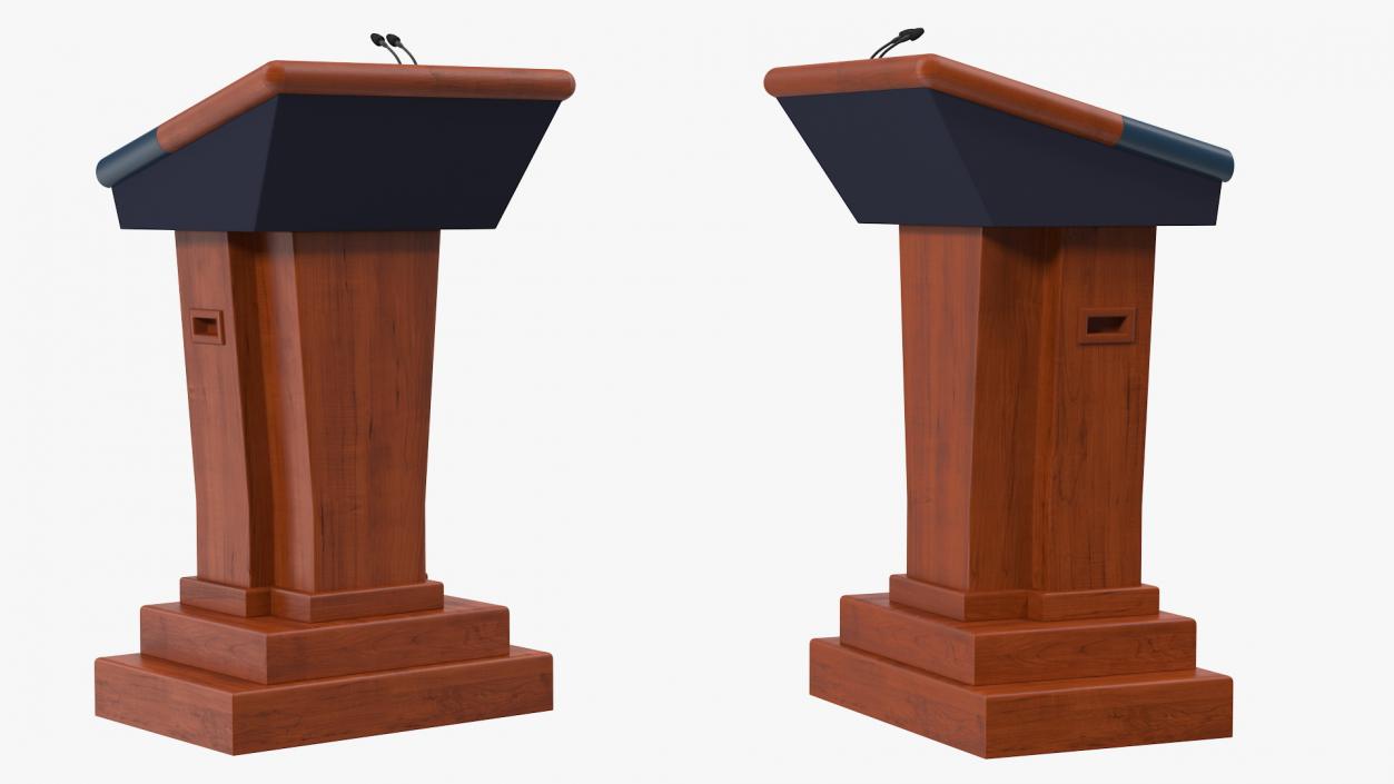 Wooden Speech Podium with Microphones 3D