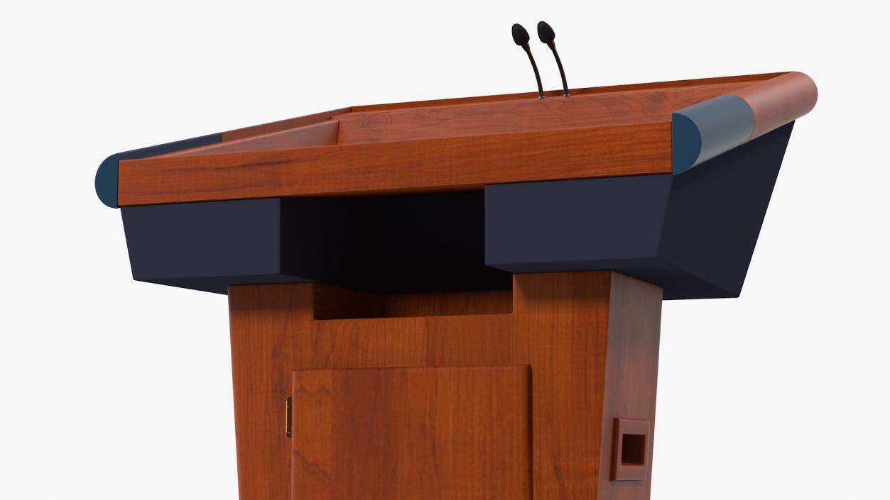 Wooden Speech Podium with Microphones 3D