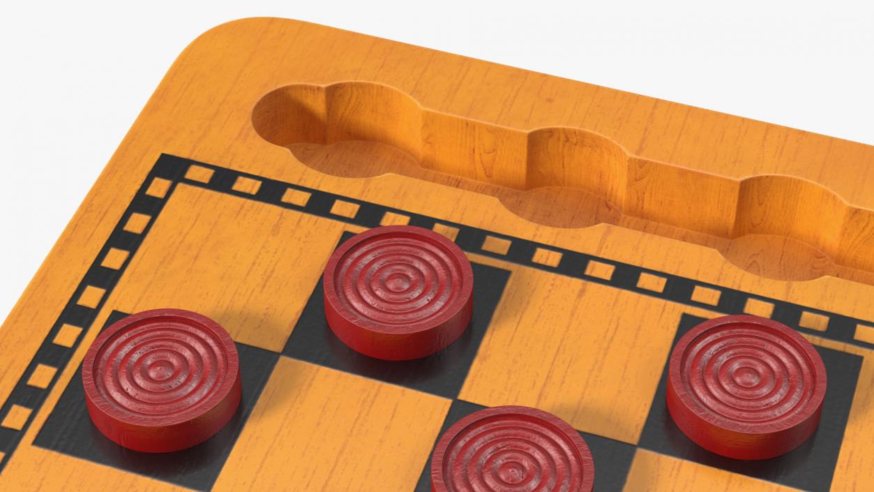 3D Wood Checkers Set Game Ready model