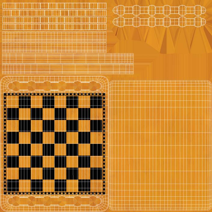 3D Wood Checkers Set Game Ready model