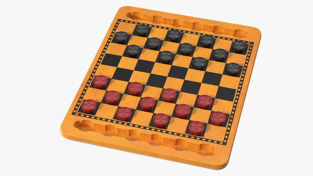 3D Wood Checkers Set Game Ready model