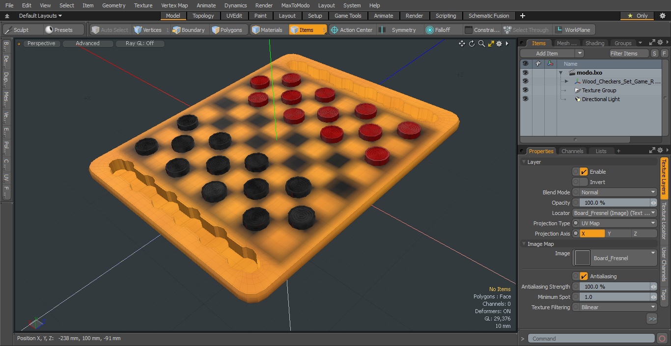 3D Wood Checkers Set Game Ready model