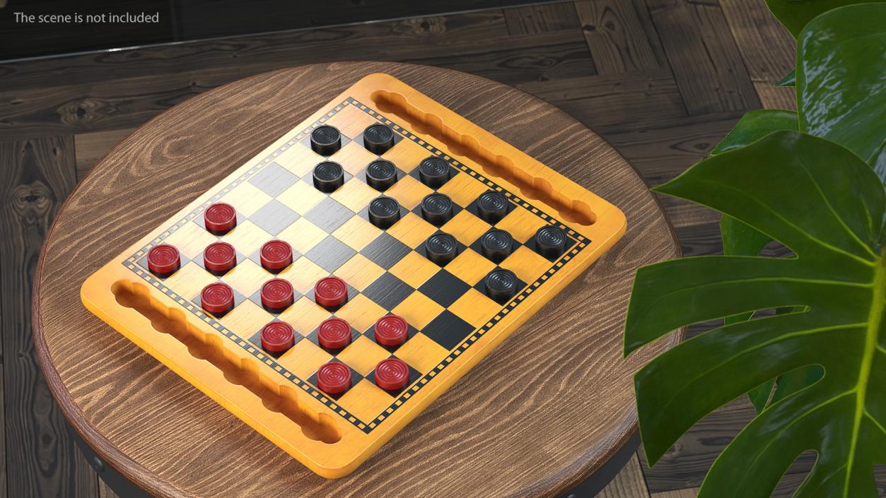 3D Wood Checkers Set Game Ready model