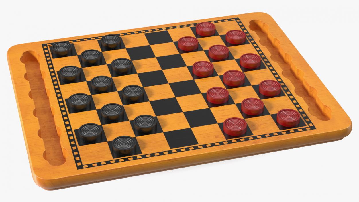 3D Wood Checkers Set Game Ready model