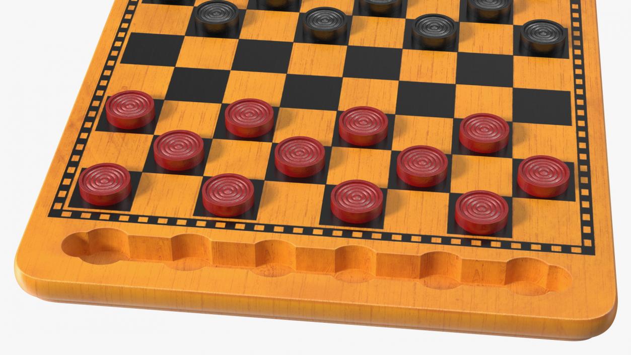 3D Wood Checkers Set Game Ready model