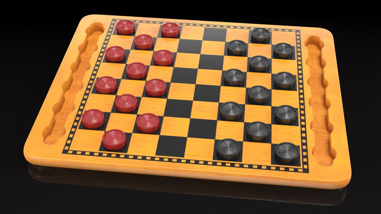 3D Wood Checkers Set Game Ready model