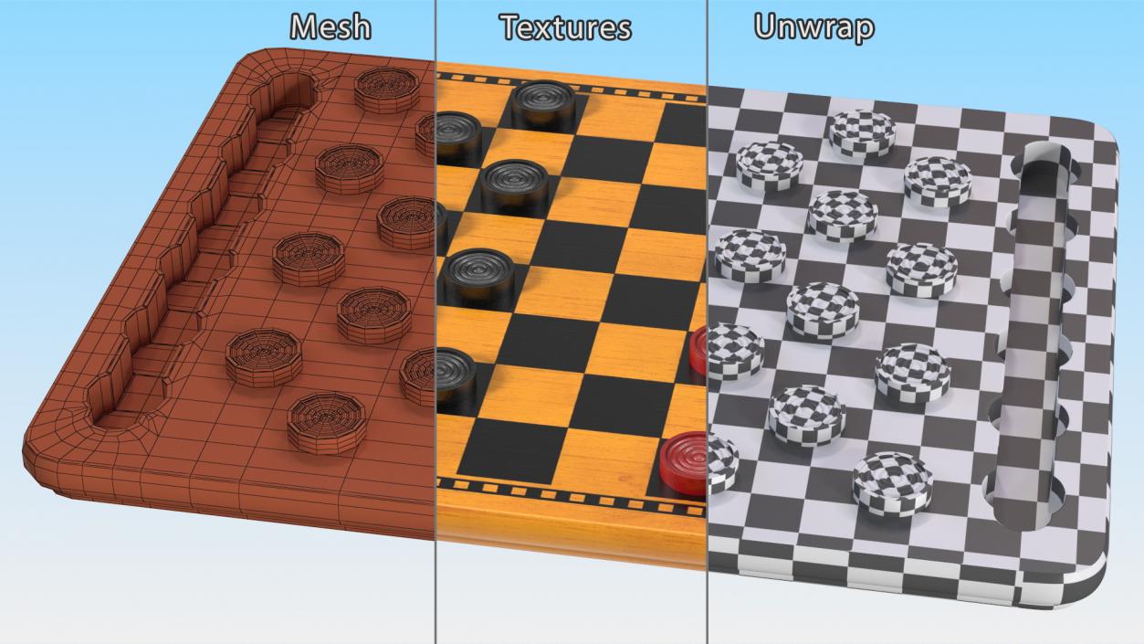 3D Wood Checkers Set Game Ready model