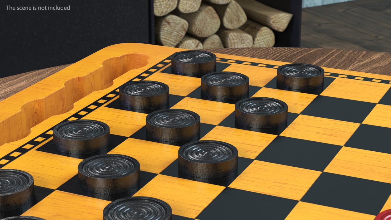 3D Wood Checkers Set Game Ready model