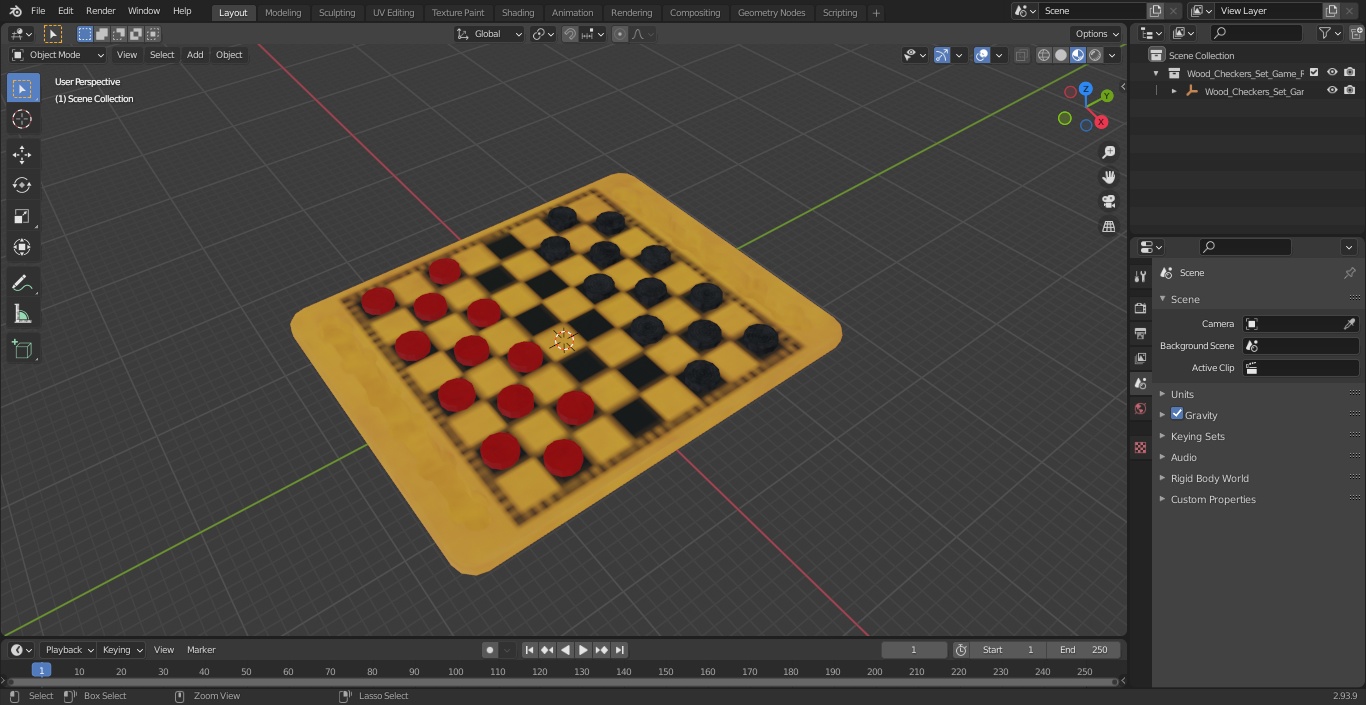 3D Wood Checkers Set Game Ready model