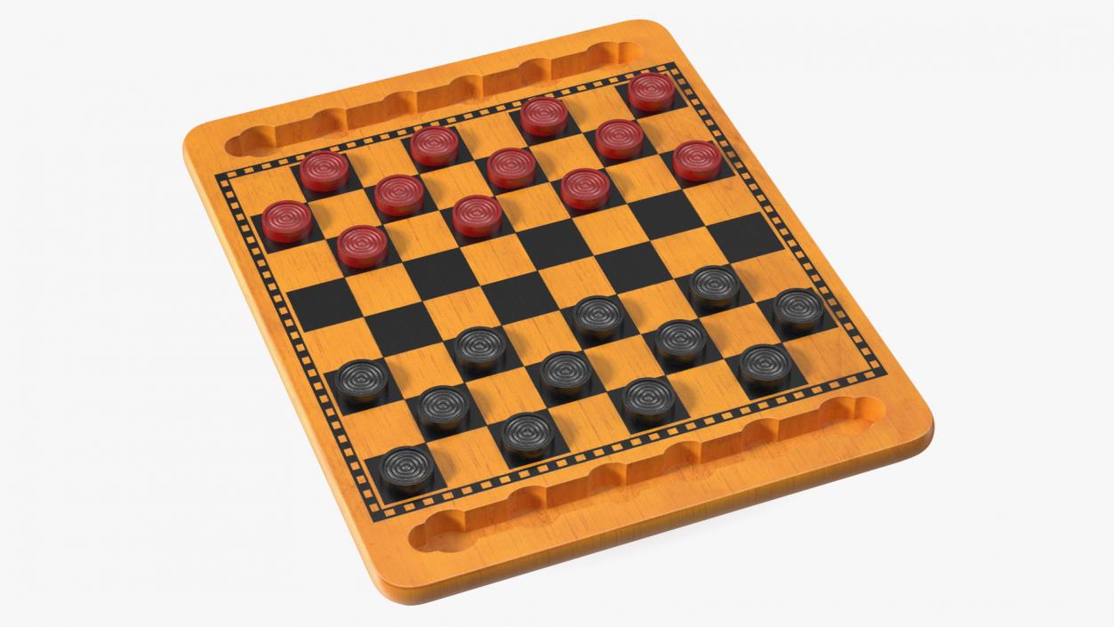 3D Wood Checkers Set Game Ready model