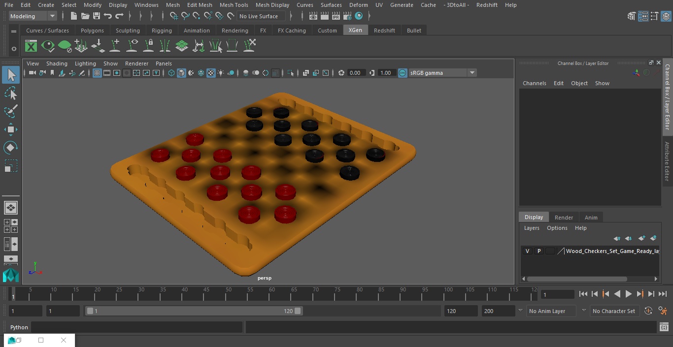 3D Wood Checkers Set Game Ready model