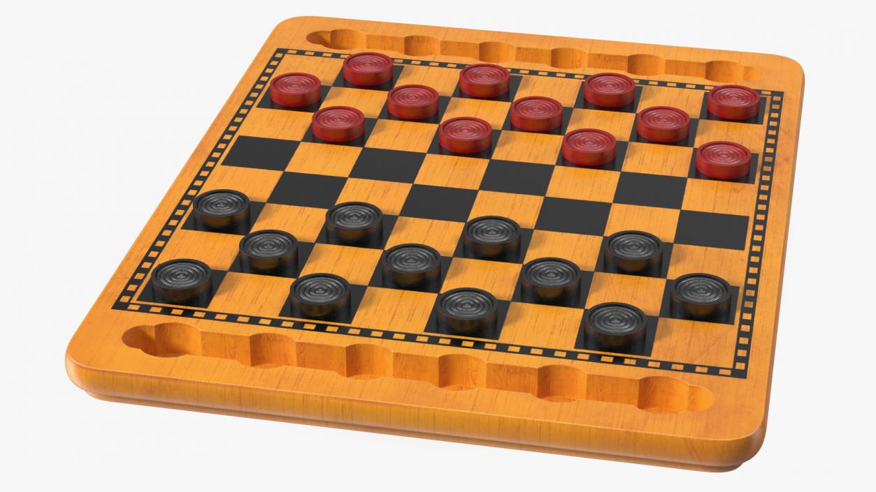 3D Wood Checkers Set Game Ready model