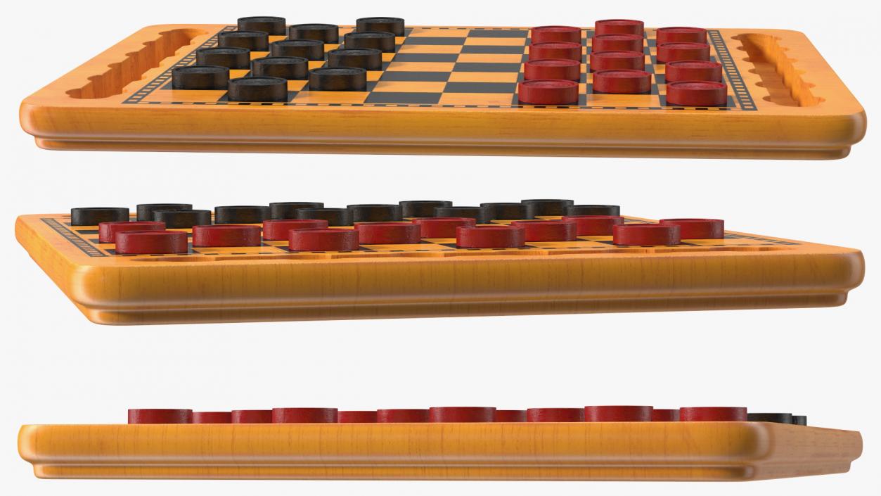 3D Wood Checkers Set Game Ready model