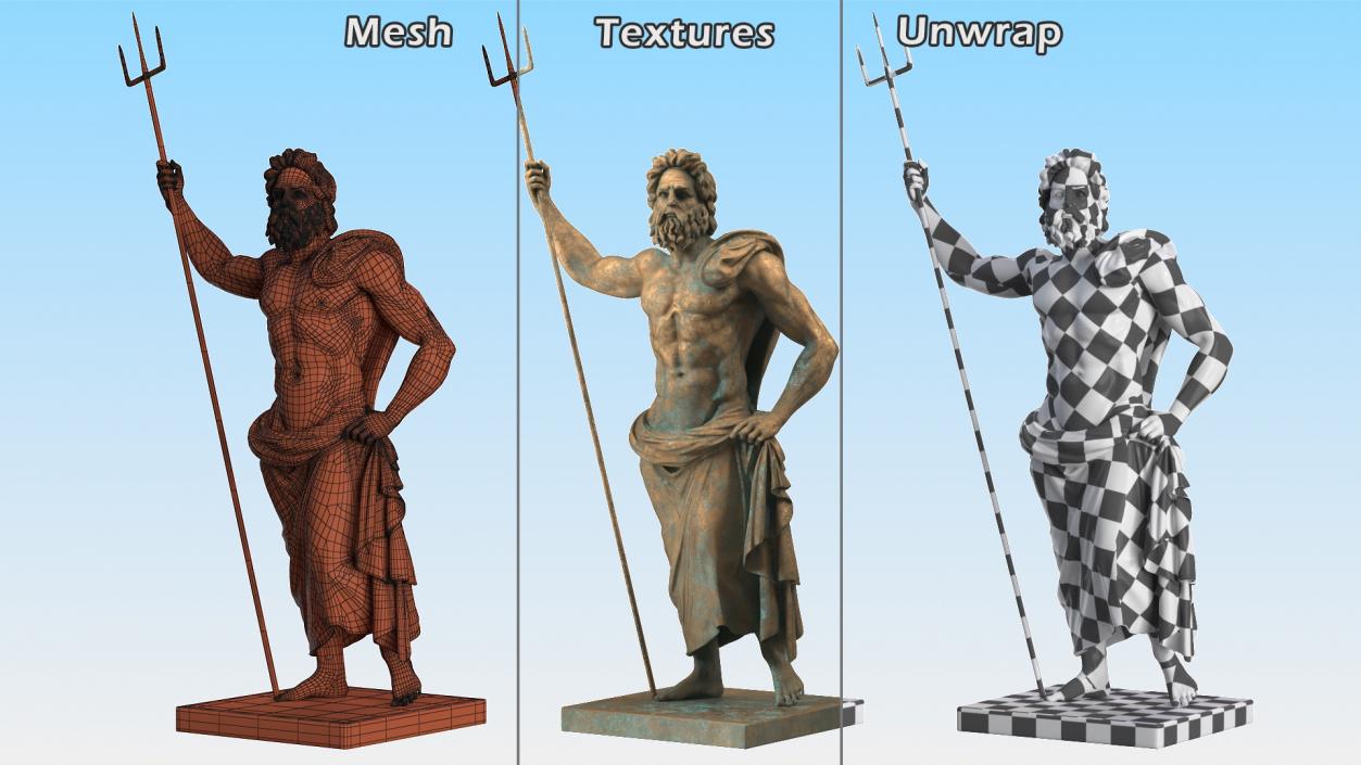 Poseidon Greek God Statue Bronze 3D